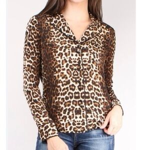 Veronica Beard Animal Print Blouse in Brown and Black